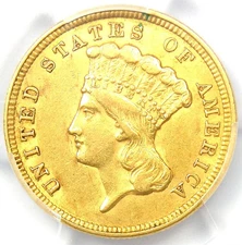 1854 Three Dollar Indian Gold Coin $3 - Certified PCGS AU53 - Rare Type!
