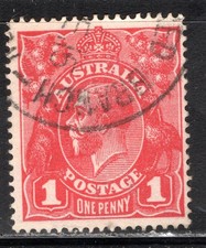 Australia Stamp Scott #21, 1p, King George V, Red, Used, SCV$1.75 (C)