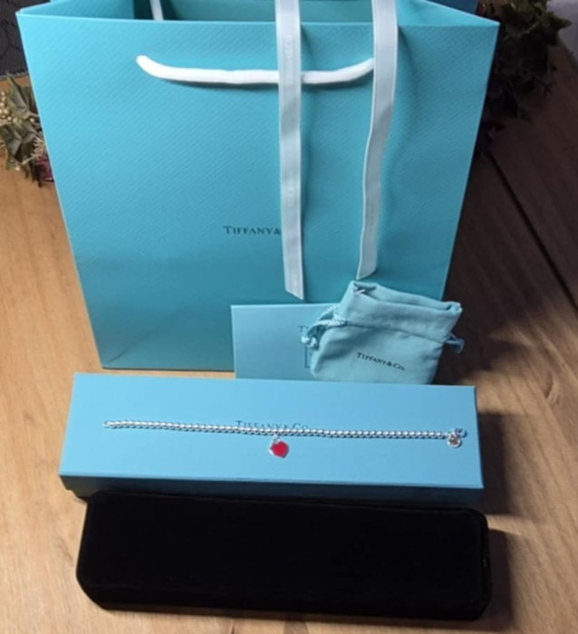 Authentic Style Tiffany Red Heart Tag Bracelet 17cm, Full Packaging