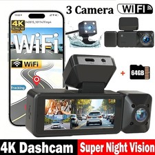 4K 3 Dash Cam for Car Front and Rear 3.16'' IPS Screen Dash cam w/ G-Sensor 64G