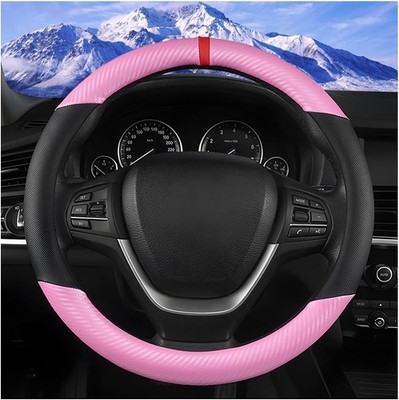 Steering Wheel Cover, 14.5-15'' Carbon Fiber Vehicle Steering Color: Black/Pink