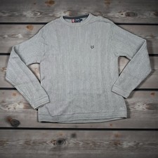 Vtg Chaps Ralph Lauren Pullover Herringbone Sweater Mens L Gray Hand Framed Knit