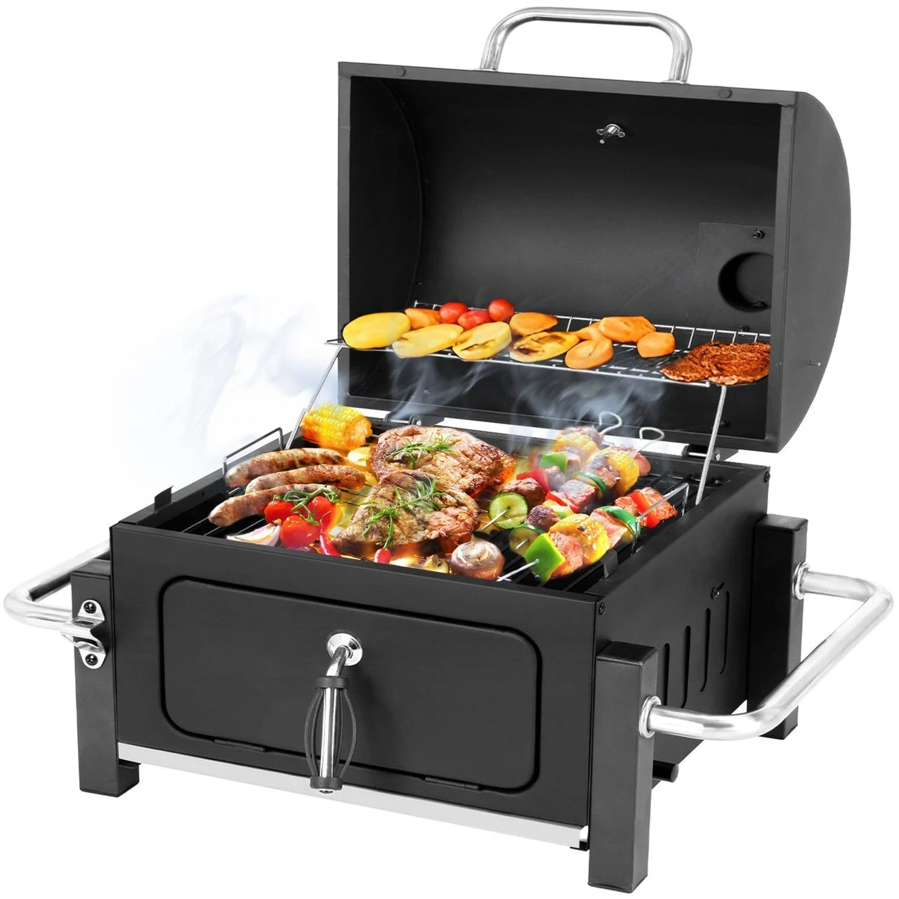 Portable Charcoal Grill, Tabletop Outdoor Barbecue Smoker, Small BBQ Grill for O