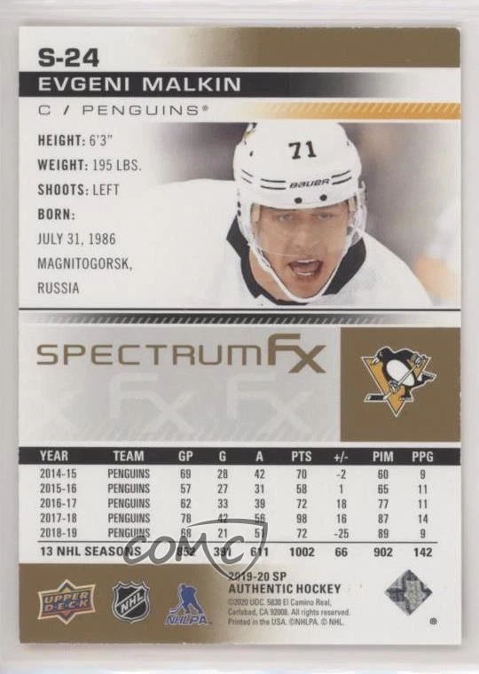 2019-20 SP Authentic Spectrum FX Veterans Bounty Gold /50 Evgeni Malkin #S-24 - Image 2 of 2