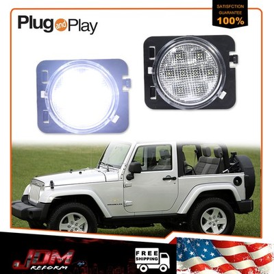 Front Fender LED Side Marker Lights Clear White for 07-18 Jeep Wrangler JK Sport