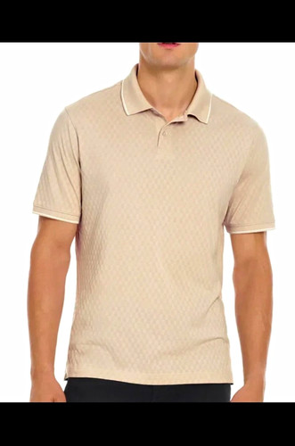 Ted Baker, Ted Baker Men's XL Beige Textured Jacquard Knit Polo Shirt Short Sleeve