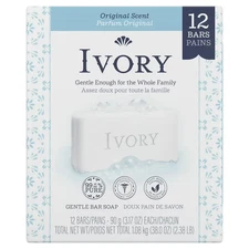 Ivory Bar Soap Original Scent, For All Skin Types, 12 Pack, 3.17 oz Each