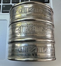 Tuareg Silver Tradional Berber Open Cuff Bracelet Mixed Metals 3.25" Wide 7.5"