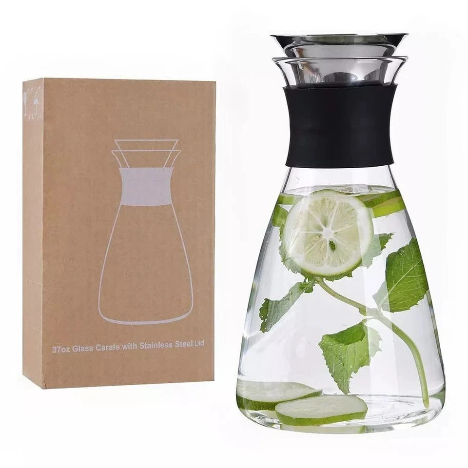 2Pcs 37oz/1100ml Glass Carafe with Stainless Steel Silicone Filter Lid for Tea - Image 2 of 4