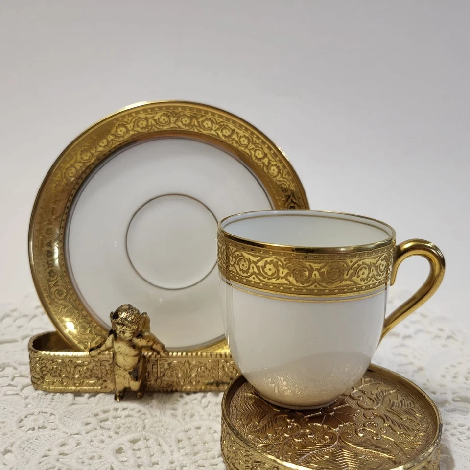 Antike Rosenthal Selb Bavaria Mokkatasse mit Untertasse Golddekor - Bild 4 von 4