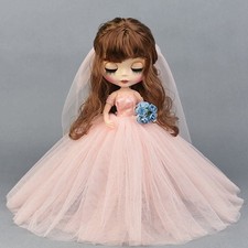 Pink Wedding Dress For 11.5in Doll Princess Long Gown Doll Clothes 1/6 Doll Toy
