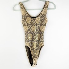 Vintage ABS Allen Schwartz Embroidered Mesh Bodysuit S Made in USA