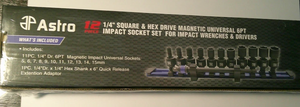 Astro Pneumatic 12pc 1/4″ SQ & Hex DR Magnetic Universal 6pt Impt Socket Set - Image 4 of 4
