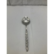 Lyon Stainless Ornate Scroll Serving Spoon Or Ladle Silver Tone Elegant Design