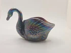 VTG Fenton Amethyst Carnival Glass Swan Pin Dish Trinket Holder Iridescent