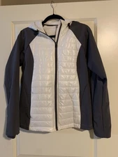 Xersion Gray and White Performance wear Zip Up Coat Jacket with hood Sz M