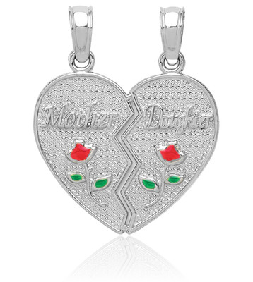 14K Solid White Gold Mother Daughter Break-apart Necklace