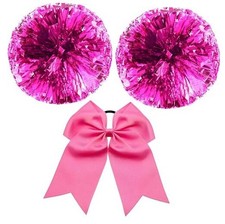ZYBenda 3 Pack Pom Poms and Large Cheerleader Hair Bow, Cheer Pom Poms Pink ZYBenda 3 Pack Pom Poms and Large Cheerleader Hair Bow, Cheer Pom Poms Pink - Image 1
