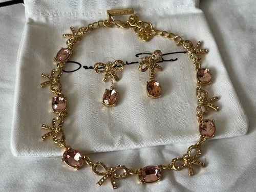 Oscar de la Renta Lil Bobbi Pearly Bow and Crystal Necklace & Earrings - Rose