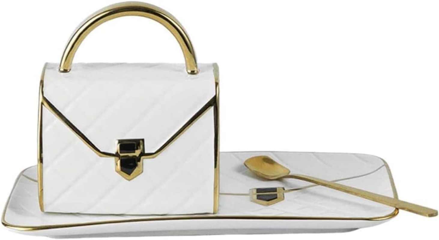 Handbag-Shaped Creative Ceramic Mug with Saucer Porcelain Tray & Spoon for Coffe-image