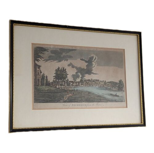 Antique Coloured Engraving, View of Richmond from the River, G. Royce, Framed - Photo 1/7