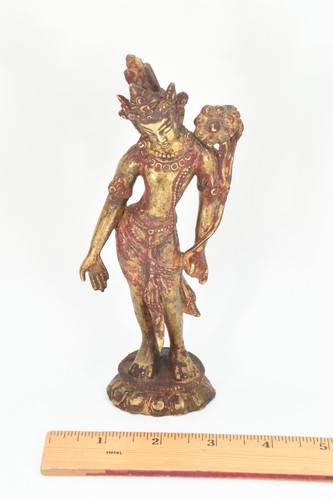 Bronze Crafted Tibetan Standing White Tara Goddess Buddha Statue Antique Peace - Picture 7 of 7