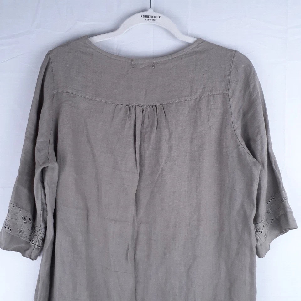 Vestido túnica midi Carla Conti para mujer S beige lino Granma verano Italia bordado Foto 3 de 4