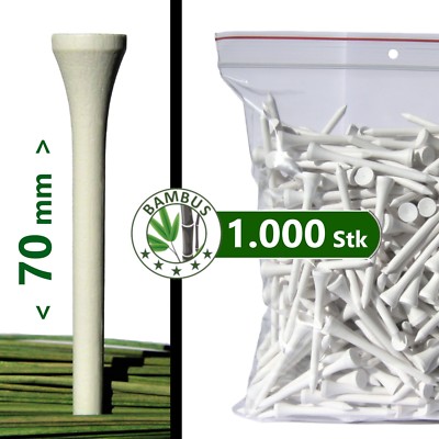 GOLF-TEES | 1000 x | Bambus (bamboo) - 70 mm - weiß | premium Holz / prime wood