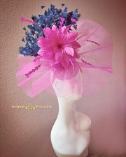 Kentucky Derby Hat Ascot Del Mar Fascinator Navy Blue Fuchsia Pink Melbourne Cup