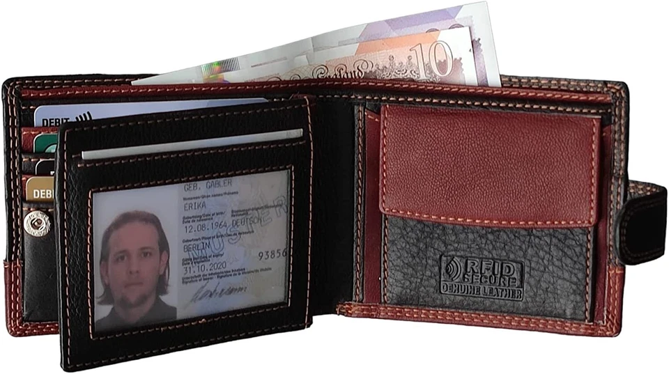 Billetera MORUCHA para hombre bloqueo RFID cuero suave real M75 negra marrón Foto 2 de 4