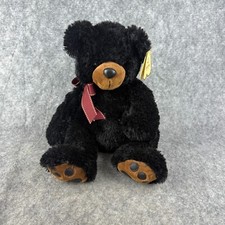 NEW Aurora 11" Black Benjamin Bear With Brown Paws And Bow NWT Black Bear Diner