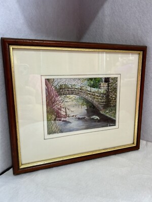Grassington Wharfedale Yorkshire Rahmen. & Signiertes Vintage Aquarell Gemälde