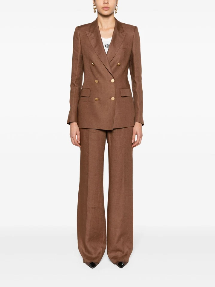 Elegante Traje Para Mujer Solapa Pico Doble Pecho Negocios Informal Pantalón Trajes Foto 2 de 4