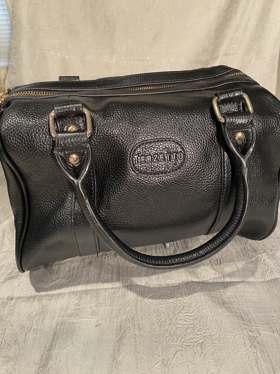 Terzetto Black Pebbled Leather Medium Convertible Satchel Shoulder