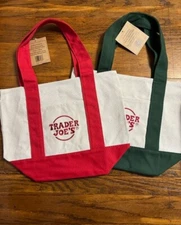 TRADER JOES Mini Canvas Tote Bags Green or  Red ( 1 item)