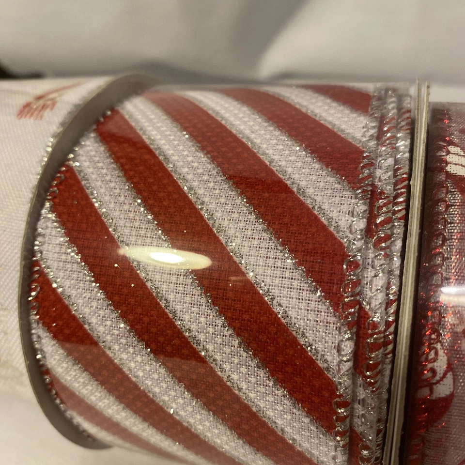LOT - 3 New Christmas Ribbon Snowman, Candy Cane, Red Silver Stripes 2.5" X 10YD - Image 4 of 4