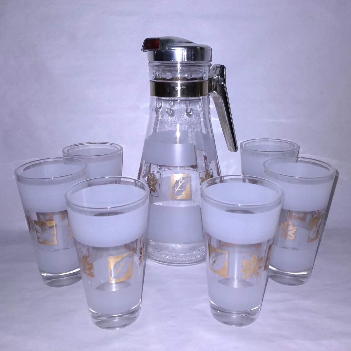 Vintage MidCentury E Z Por Corp Glass Pitcher Carafe 6 Glass Set