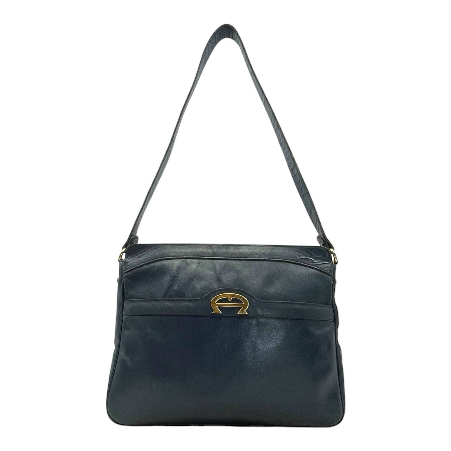 Vintage 60s 70s ETIENNE AIGNER Large Leather Satchel Bag Handbag Shoulder NAVY image 3