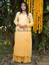 Ombre Yellow Sitara Viscose Handmade Chikankari Kurta Set Lucknow Chikankari