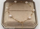 Gorgeous 7-8mm Real natural Akoya white round pearl bracelet 7.5-8" 14k gold