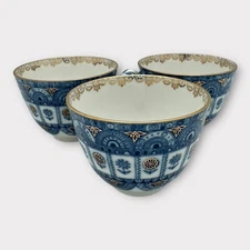 TRIO of Vintage Lomonosov RUSSIAN Porcelain TEA CUPS Arches Imperial Blue & Gold