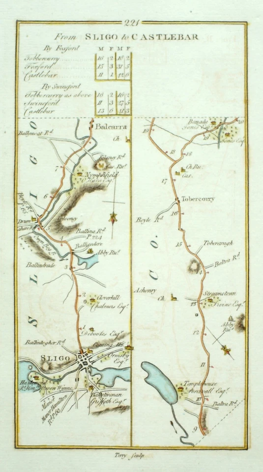 IRLANDA, SLIGO, BALLYCARRA, FOXFORD, hoja de ruta antigua, Taylor & Skinner, c.1778 Foto 2 de 4