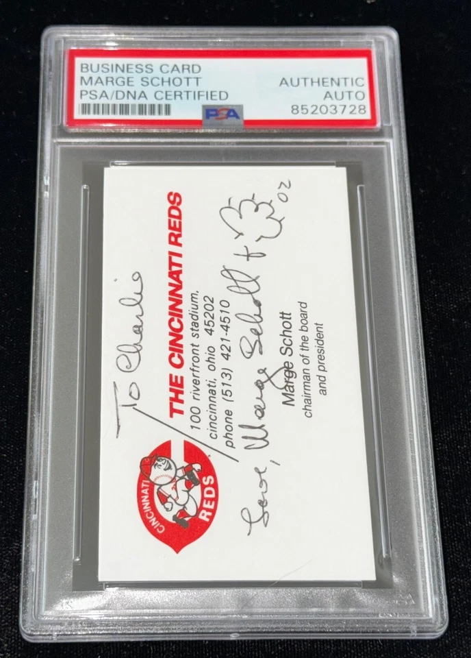 Marge Schott "Reds Owner 1990 WS Champions" Signed Autographed Business Card PSA - Image 2 of 3