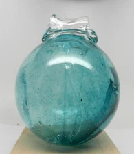 Large Hand Blown Art Glass Witch Ball Spirit Tree Orb 5” Blue Hanging 1 Lb.