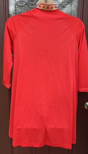 VTG 60S Lorraine Orange Gold Metallic ROBE HOUSE DRESS M HIPSTER Zip Front Nylon - Picture 5 of 6