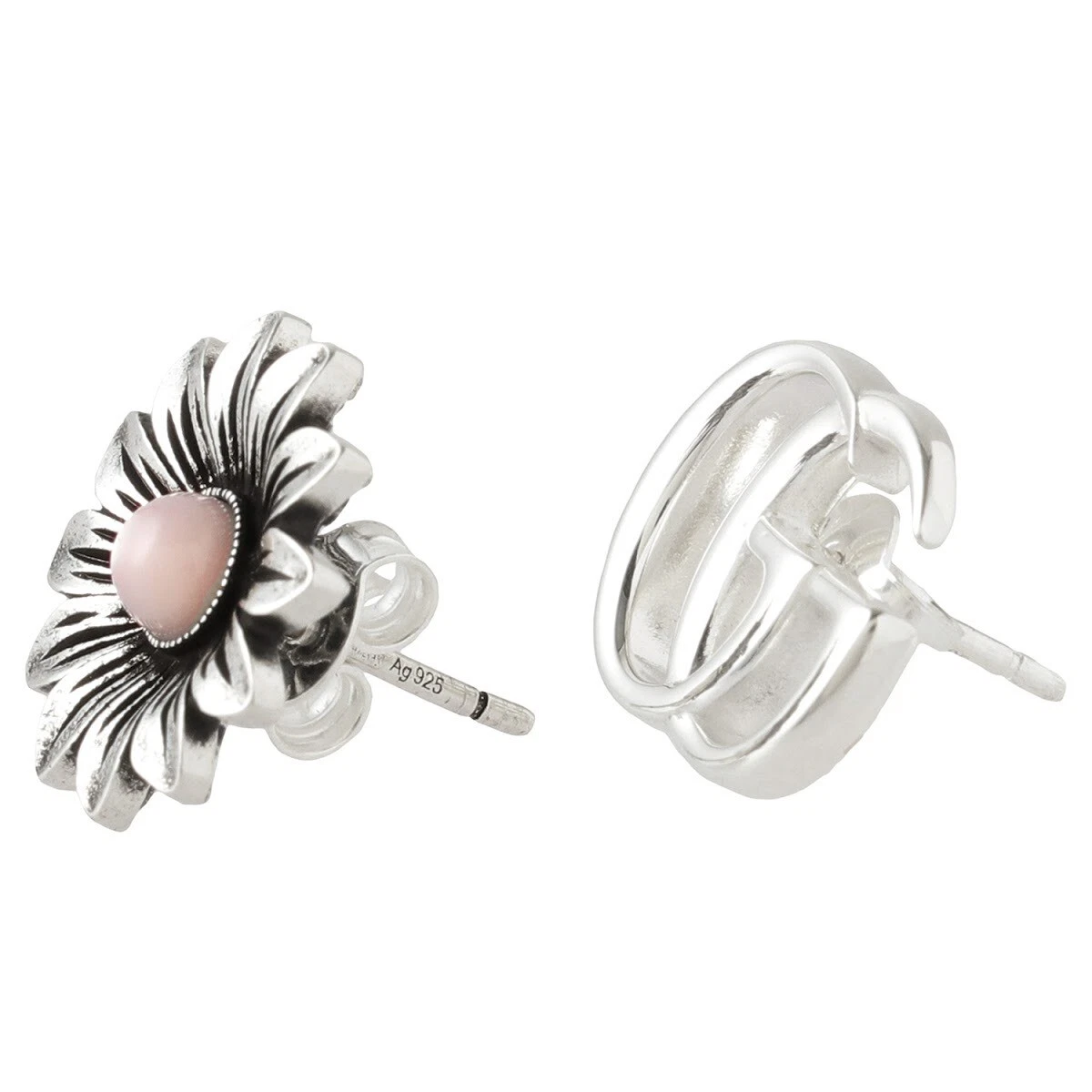 Boucles d'oreilles GUCCI double clou fleur argent rose accessoires pour femmes fabriqués en ITALIE