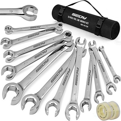 Flare Nut Wrench Set 14 Piece 1/4 -7/8 9-21mm Double Open End SEDY PTFE