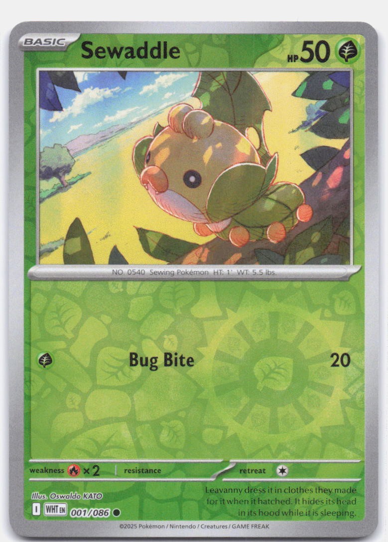 Sewaddle 001/086 Common White Flare Pokemon Reverse Holo Near Mint