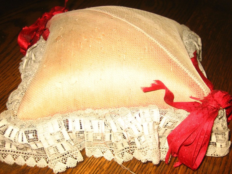 Antique Pin Cushion Lace w/Red Satin Ribbon Slifer House Museum Lewisburg Pa.