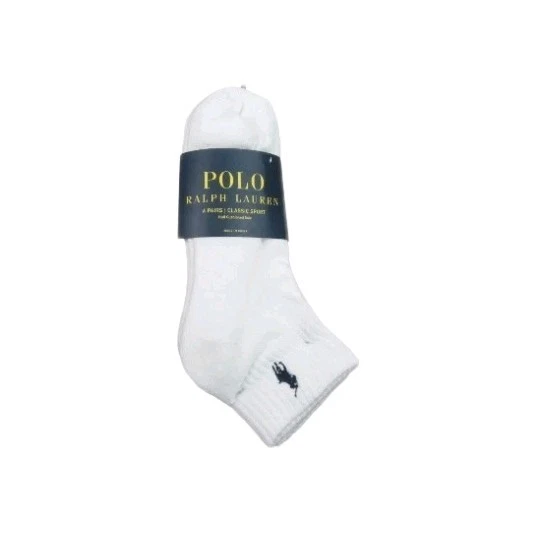 Polo Ralph Lauren Classic Sport Low Cut Socks Men's Size 6-13 White (6-Pack) NEW